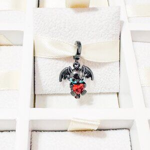 925 Sterling Silver Toothless Dragon Dangle Charm With Red Heart Fits Pandora